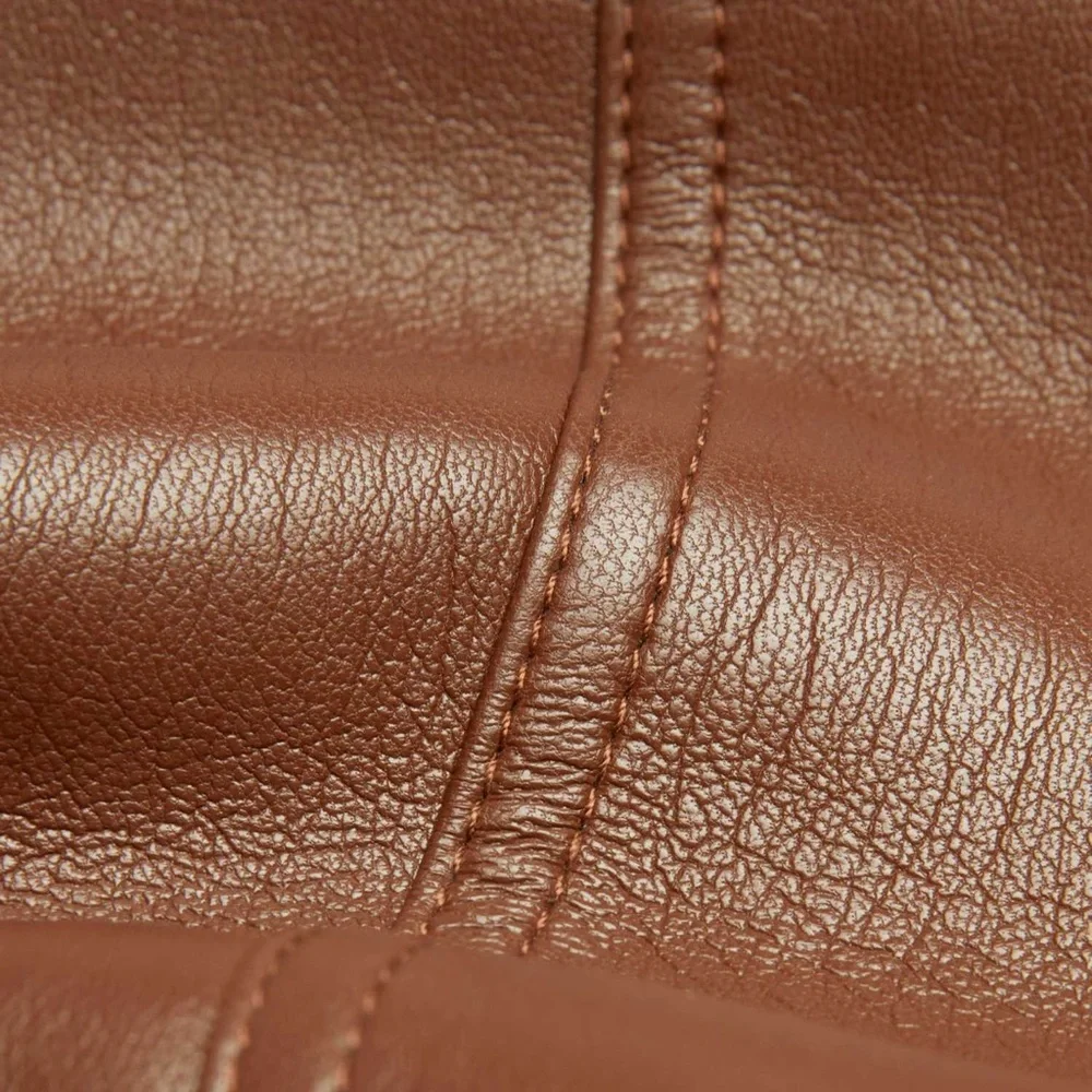 Aritzia Wilfred Rebel Vegan Leather Pants Brown Straight Leg Size 00 - Picture 8 of 13